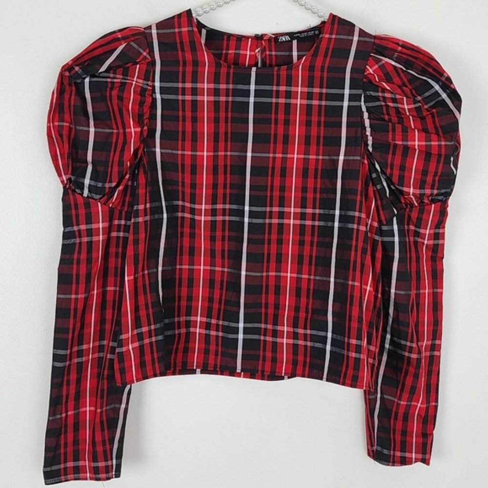 Zara Plaid Cropped Blouse